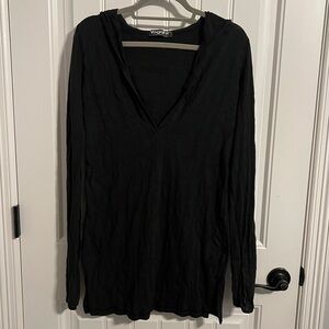 #479. Yogafit Black Hoodie Tunic Top. Lightweight and Stretchy. Size Medium.